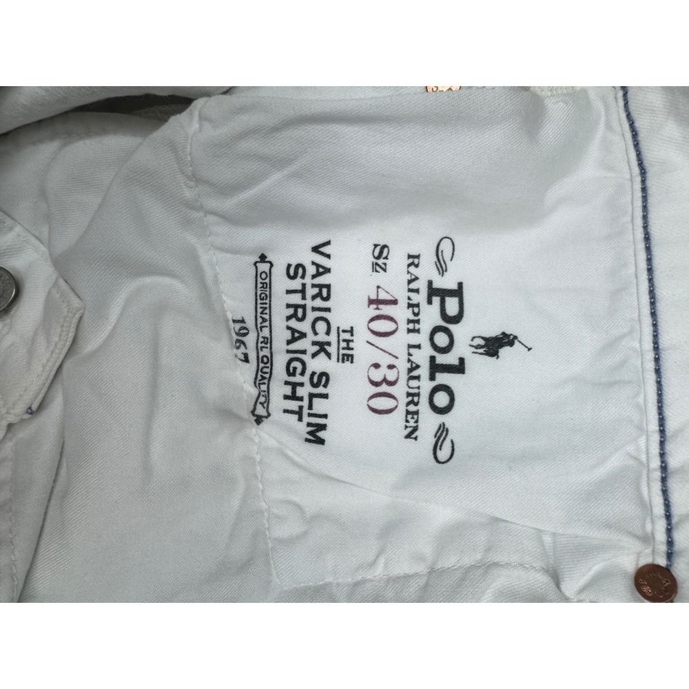 Polo Ralph Lauren Varick Slim Straight Jeans White Denim Mens 40x30-0639 - Picture 5 of 7